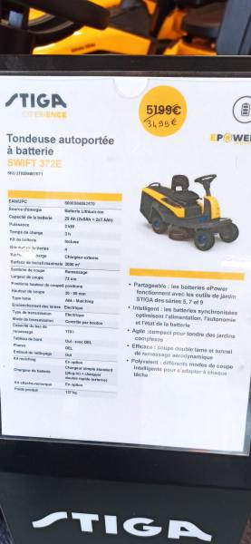 Promo tondeuse autoportée à batterie Stiga