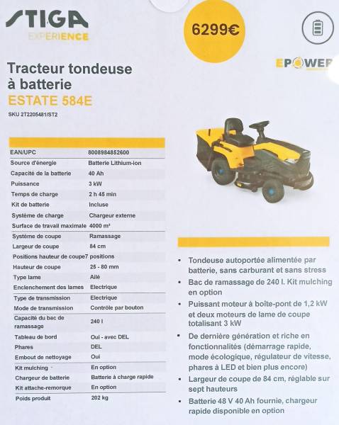 Promo tondeuse autoportée à batterie Stiga